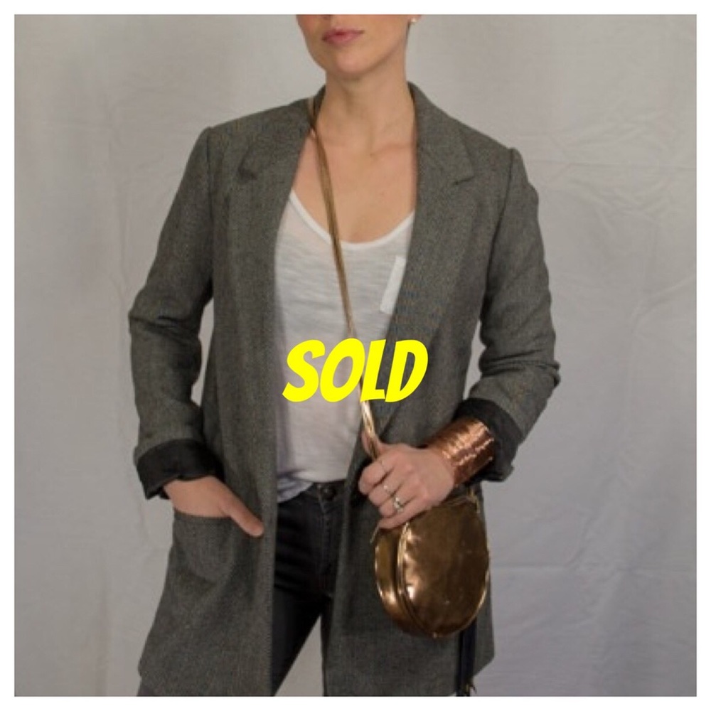 Zara Black Herringbone Car Coat.